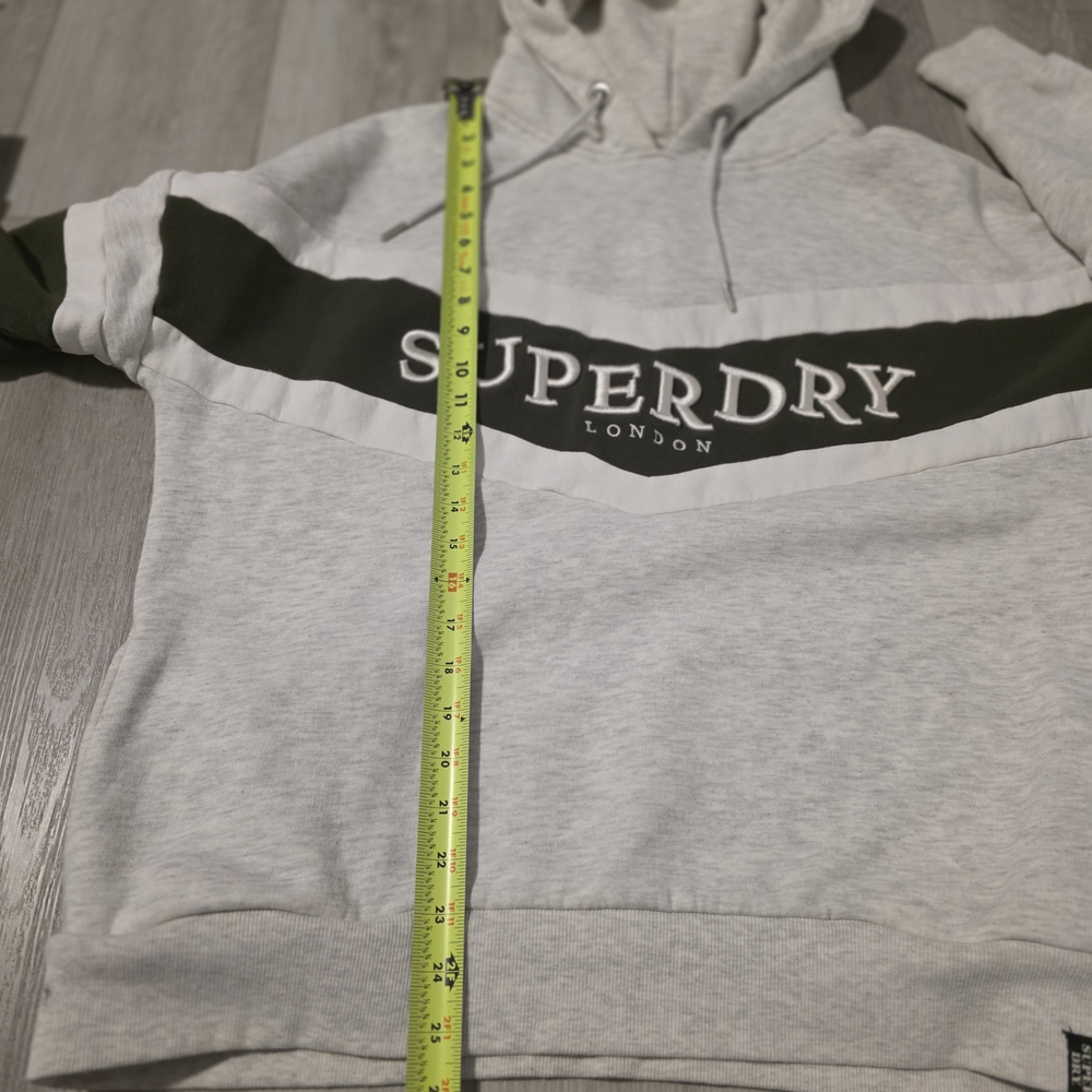 Superdry Hoodie Grey Black Logo Pullover Size UK 12 US 8 Casual Athleisure - Picture 6 of 10